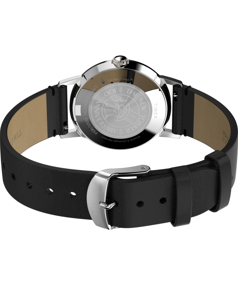 TWG066100 Timex | The New Yorker Marlin® Hand-Wound 34mm Leather Strap Watch Caseback with Attachment Image
