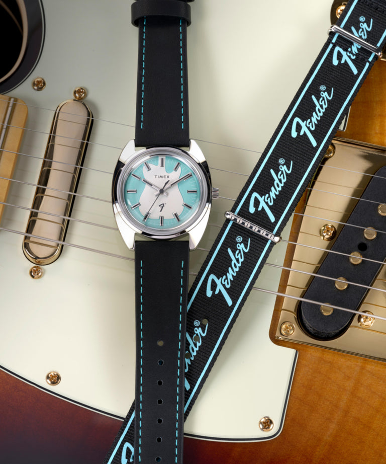 TWG068900 Fender x Timex 37mm Leather Strap Watch Giftset Campaign Key Silhouettes (Beauty shots) Image