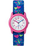 T890012Y TIMEX TIME MACHINES® 29mm Butterflies and Hearts Blue Elastic Fabric Kids Watch primary image