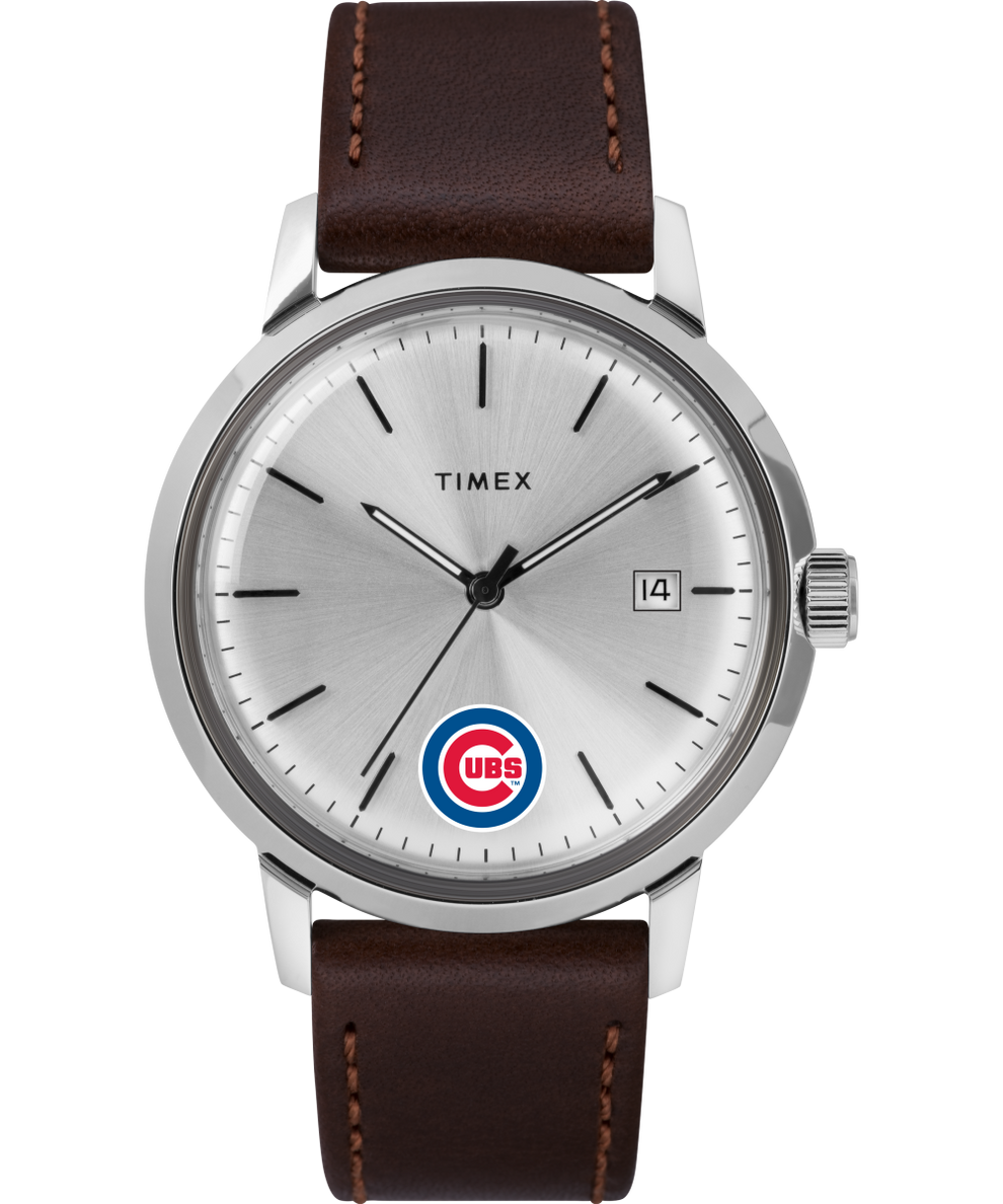 Marlin® Automatic 40mm Leather Strap Watch Featuring Chicago Cubs