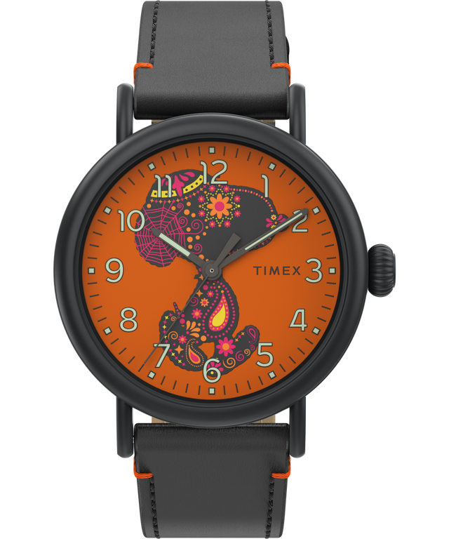 TW2V60800VQ Timex Standard x Peanuts Featuring Snoopy Dia de los Muertos 40mm Leather Strap Watch primary image